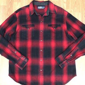 POLO RALPH LAUREN FLANNEL REGULAR FIT 100% COTTON SHIRT RED & BLACK LARGE, L